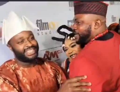 Reactions as Femi Adebayo shares lovely moments with Odunlade Adekola at movie premiere