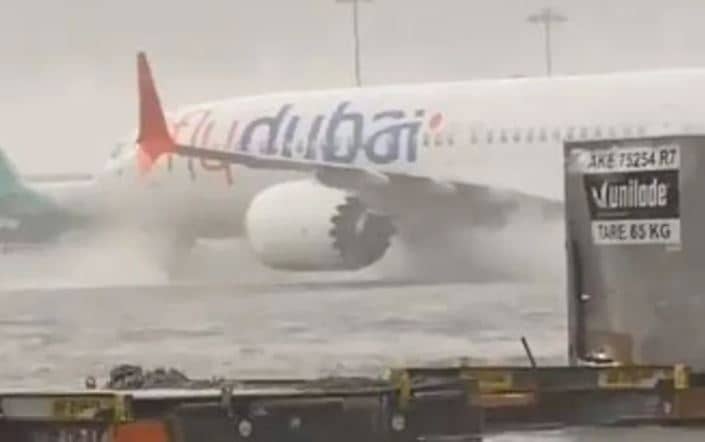 Flooding at Dubai International Airport, arriving flights diverted due to storm